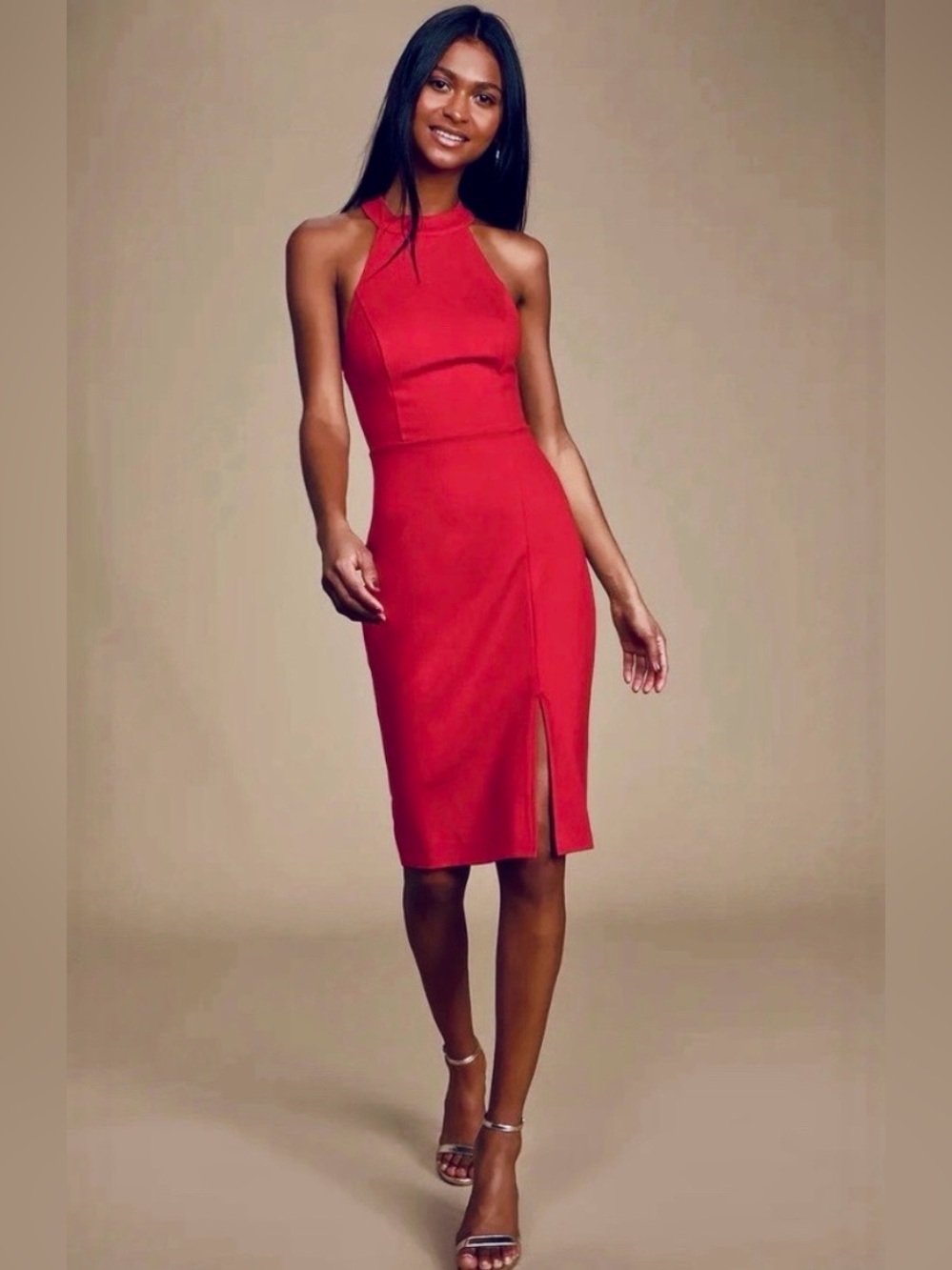 Lulus NWT Love Doesn’t Come Easy Red Halter Knee Length Backless Cocktail Dress